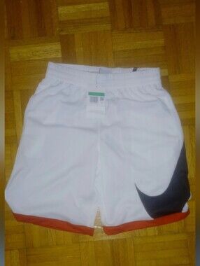 Nike White Kids Athletic Shorts with Black Swoosh and Red Trim